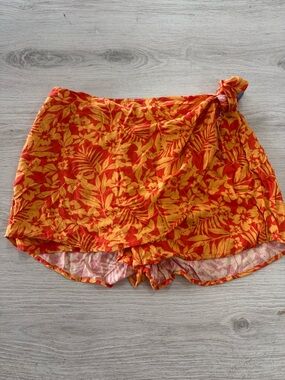 Orange and Yellow Floral Wrap Skort